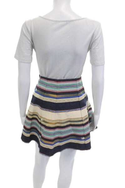 Chloe Oliver Women A-Line Pleated Mini Skirt Beige Cotton Striped Size 0