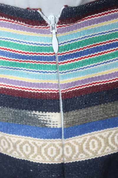 Chloe Oliver Women A-Line Pleated Mini Skirt Beige Cotton Striped Size 0