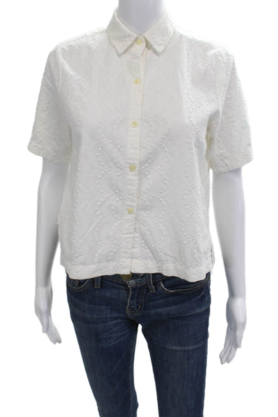 Madewell Women Cropped Button-Up White Cotton Collared Short Sleeve Size XS