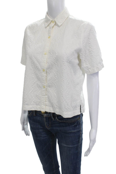 Madewell Women Cropped Button-Up White Cotton Collared Short Sleeve Size XS
