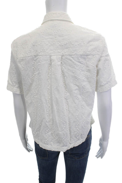 Madewell Women Cropped Button-Up White Cotton Collared Short Sleeve Size XS