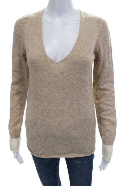Joie Womens Pullover V-Neck 100% Cashmere Beige Sweater Size M