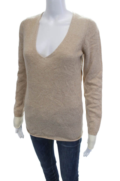 Joie Womens Pullover V-Neck 100% Cashmere Beige Sweater Size M