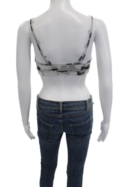 Lululemon Womens Abstract Printed Scoop Neck Sports Bra Gray Black Size 8