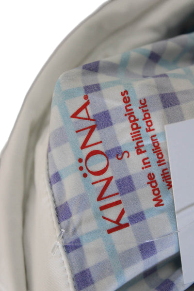Kinona Women Collared Check Button-Up Short Sleeve Blue Nylon Lycra Top Size S