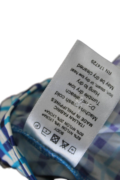 Kinona Women Collared Check Button-Up Short Sleeve Blue Nylon Lycra Top Size S