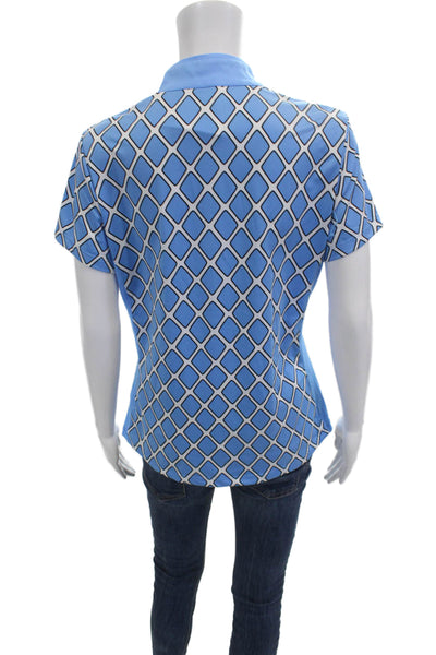 Tail Womens Polo Mock Neck Argyle Blue Zip Short Sleeve Size M