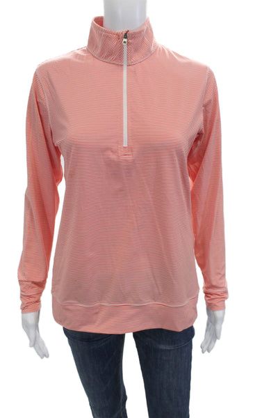 Foot Joy Women Basic Long Sleeve Mock Neck Pink Striped Top Size S