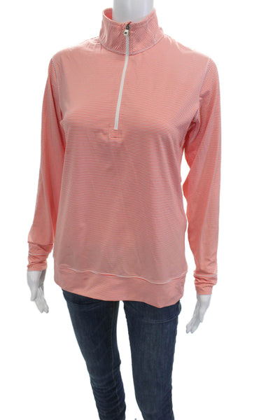Foot Joy Women Basic Long Sleeve Mock Neck Pink Striped Top Size S