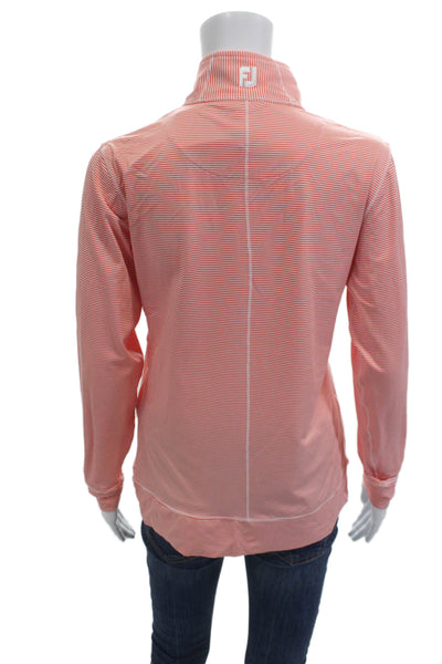 Foot Joy Women Basic Long Sleeve Mock Neck Pink Striped Top Size S