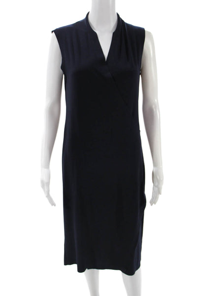 Norma Kamali Women Sheath Shift Dark Blue Sleeveless V-Neck Short Dress Size M