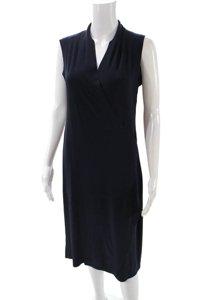 Norma Kamali Women Sheath Shift Dark Blue Sleeveless V-Neck Short Dress Size M