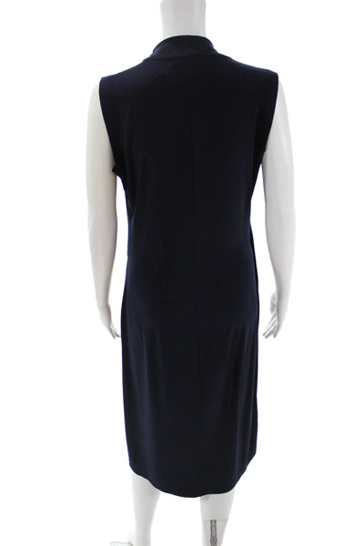 Norma Kamali Women Sheath Shift Dark Blue Sleeveless V-Neck Short Dress Size M