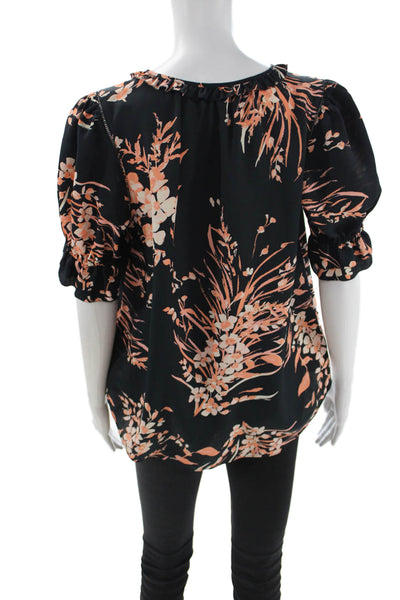 Joie Womens Black V-Neck Floral Short Sleeve Blouse Size M