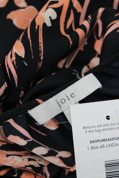 Joie Womens Black V-Neck Floral Short Sleeve Blouse Size M