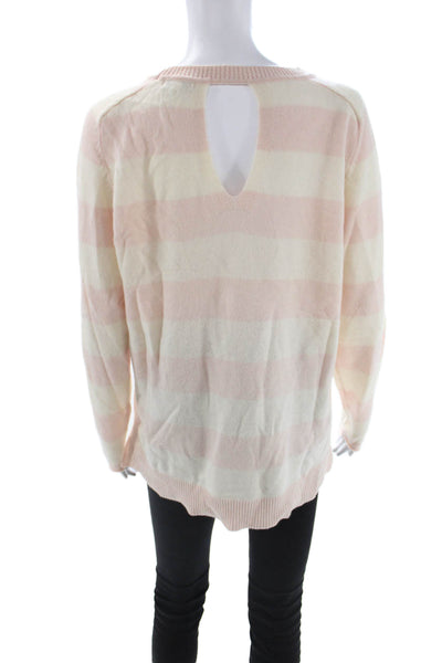 Cortland Park Unisex Pullover Sweater Pink Striped Merino Blend Size L
