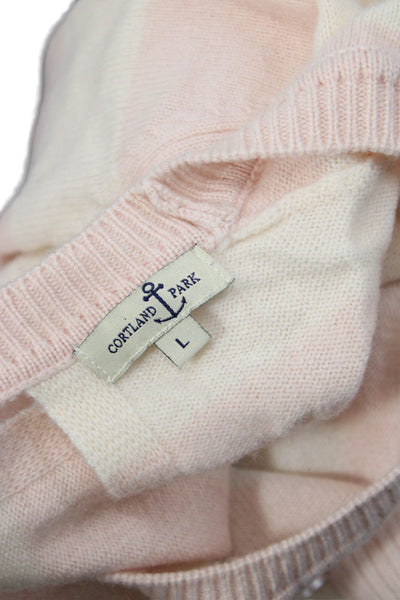 Cortland Park Unisex Pullover Sweater Pink Striped Merino Blend Size L