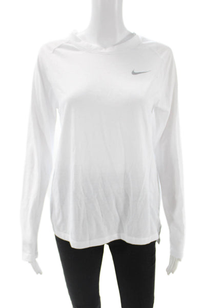 Nike Womens Basic T-Shirt White Crew Neck Long Sleeve Polyester Cotton Size M