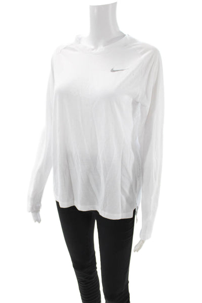 Nike Womens Basic T-Shirt White Crew Neck Long Sleeve Polyester Cotton Size M