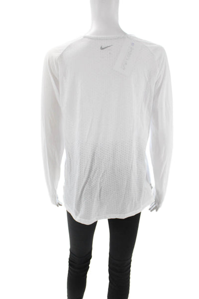 Nike Womens Basic T-Shirt White Crew Neck Long Sleeve Polyester Cotton Size M