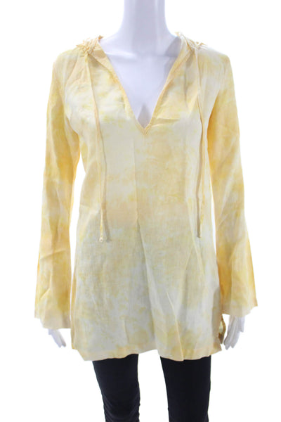 Juicy Couture Womens Tunic Hoodie V-Neck Long Sleeve Linen Yellow Size PP
