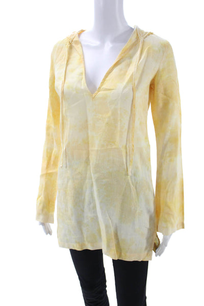 Juicy Couture Womens Tunic Hoodie V-Neck Long Sleeve Linen Yellow Size PP