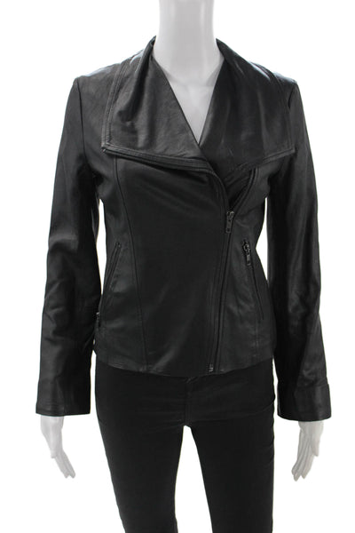 Designer Womens Biker Motorcycle Leather Jacket Black Size S