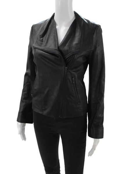Designer Womens Biker Motorcycle Leather Jacket Black Size S