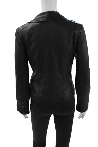 Designer Womens Biker Motorcycle Leather Jacket Black Size S