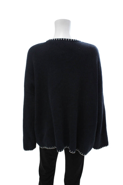 Zara Unisex Pullover Dark Blue V-Neck Long Sleeve Cotton Blend Size M