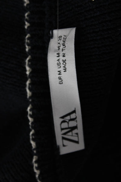Zara Unisex Pullover Dark Blue V-Neck Long Sleeve Cotton Blend Size M