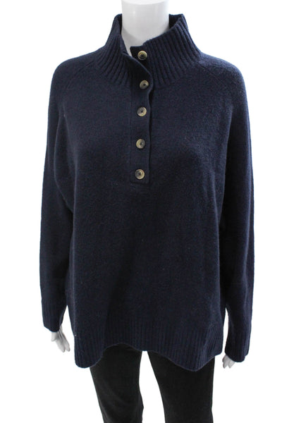 Zara Womens Henley Pullover Dark Blue Mock Neck Button Long Sleeve Size M