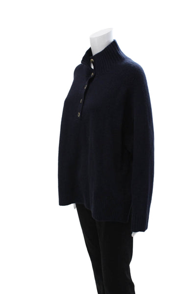 Zara Womens Henley Pullover Dark Blue Mock Neck Button Long Sleeve Size M