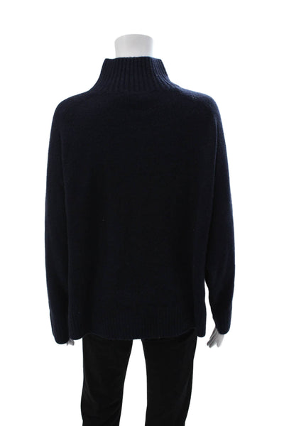 Zara Womens Henley Pullover Dark Blue Mock Neck Button Long Sleeve Size M