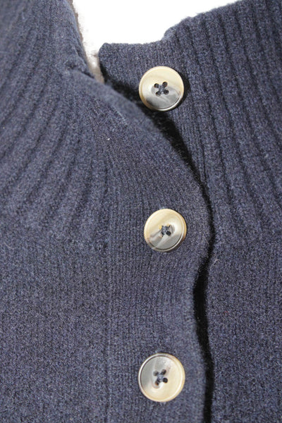 Zara Womens Henley Pullover Dark Blue Mock Neck Button Long Sleeve Size M
