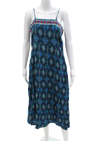 Figue Women Slip Sundress Dark Blue Geometric Cotton Knee Length Size S
