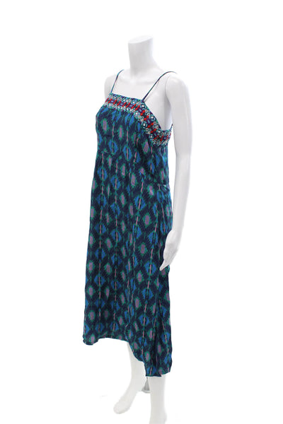 Figue Women Slip Sundress Dark Blue Geometric Cotton Knee Length Size S