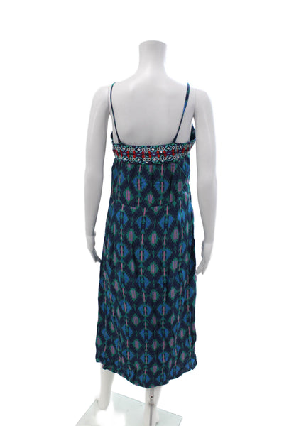 Figue Women Slip Sundress Dark Blue Geometric Cotton Knee Length Size S
