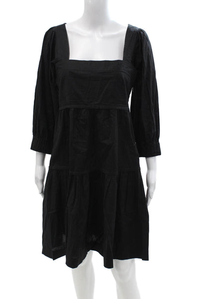 Three Graces London Women A-Line Black Cotton Dress Square Neck Size 8