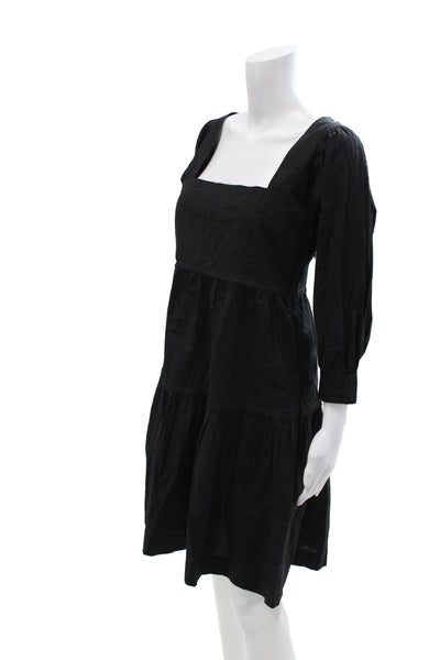 Three Graces London Women A-Line Black Cotton Dress Square Neck Size 8