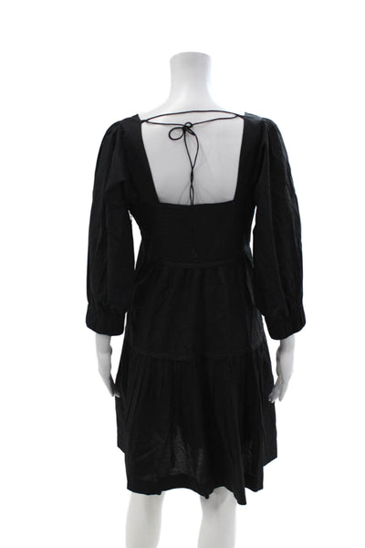 Three Graces London Women A-Line Black Cotton Dress Square Neck Size 8