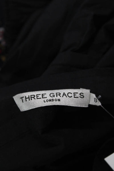 Three Graces London Women A-Line Black Cotton Dress Square Neck Size 8