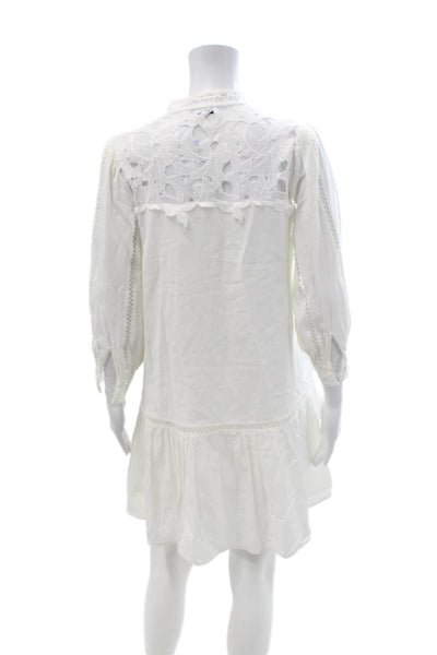 Suncoo Women Shirt Dress White Cotton High Neck Button 3/4 Sleeve Size 1
