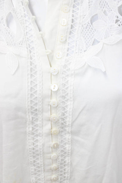 Suncoo Women Shirt Dress White Cotton High Neck Button 3/4 Sleeve Size 1