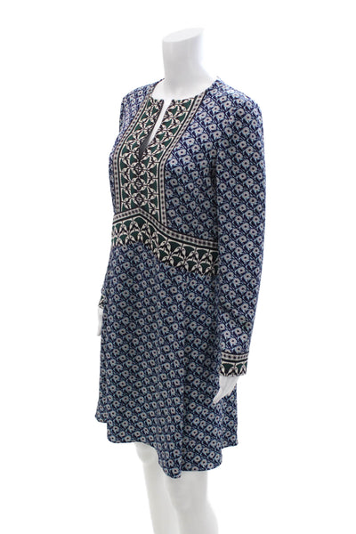Tory Burch Womens Dark Blue Floral V-Neck Long Sleeve Shift Dress Size 4