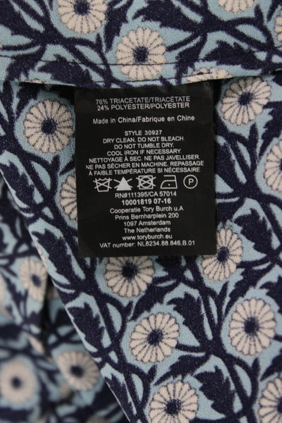 Tory Burch Womens Dark Blue Floral V-Neck Long Sleeve Shift Dress Size 4