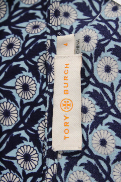 Tory Burch Womens Dark Blue Floral V-Neck Long Sleeve Shift Dress Size 4