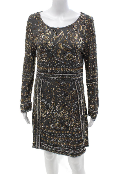 Calypso Saint Barth Womens Sheath Mini Dress Black Paisley Long Sleeve Size M