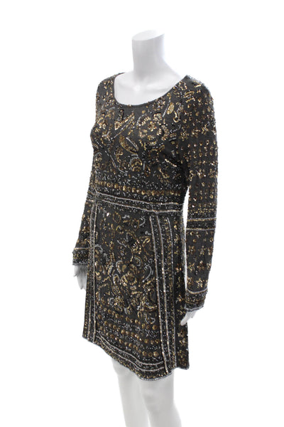 Calypso Saint Barth Womens Sheath Mini Dress Black Paisley Long Sleeve Size M