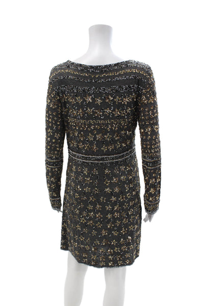 Calypso Saint Barth Womens Sheath Mini Dress Black Paisley Long Sleeve Size M